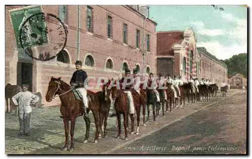 Ansichtskarte AK Cheval Equitation Hippisme Artillerie Depart pour l&#39abreuvoir Militaria