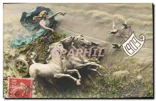 Cartes postales Fantaisie Femme Chevaux Annee 1909