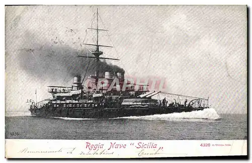 Cartes postales Bateau de Guerre Regia Nave Sicilia