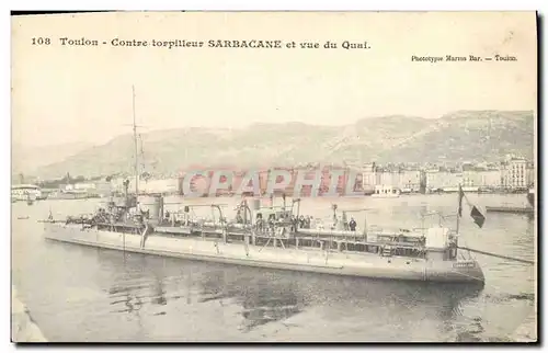 Ansichtskarte AK Bateau de Guerre Toulon Contre torpilleur Sarbacane et vue du quai