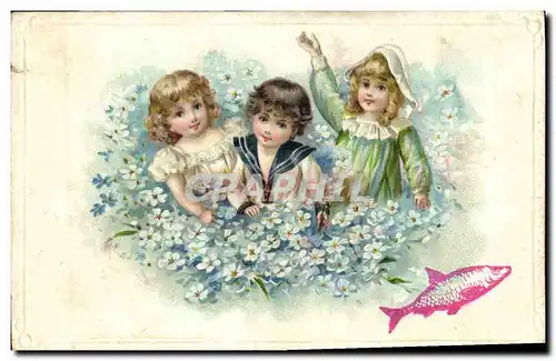 Cartes postales Fantaisie Fleurs Enfants Poisson