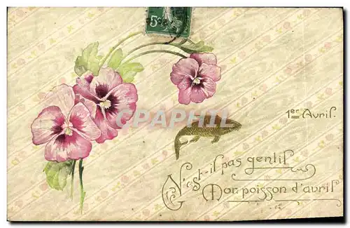 Cartes postales Fantaisie Fleurs Poisson 1er Avril