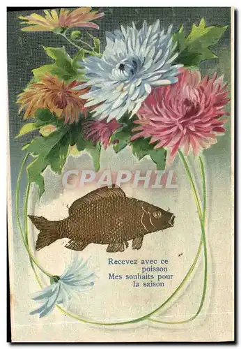 Ansichtskarte AK Fantaisie Fleurs Poisson