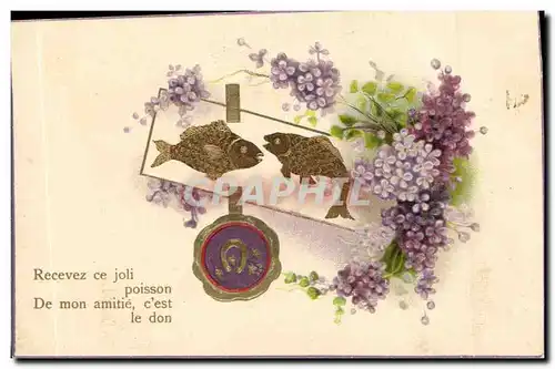 Cartes postales Fantaisie Fleurs Poissons Fer a cheval