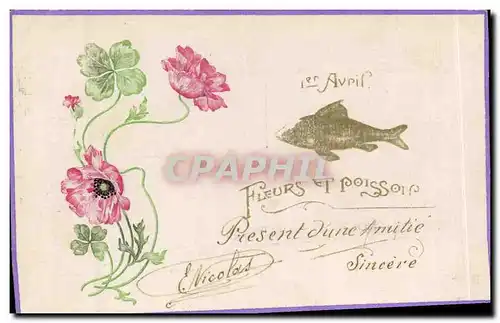 Ansichtskarte AK Fantaisie Fleurs Poisson 1er Avril