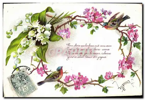 Cartes postales Fantaisie Fleurs Oiseaux