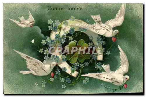 Cartes postales Fantaisie Fleurs Trefle Colombes