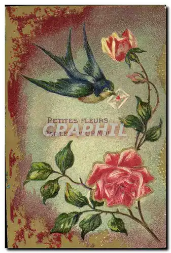 Cartes postales Fantaisie Fleurs Hirondelle