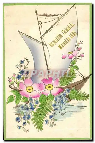 Cartes postales Fantaisie Fleurs Bateau Voilier