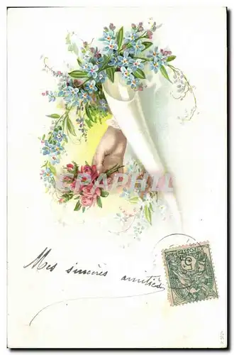 Cartes postales Fantaisie Fleurs Main