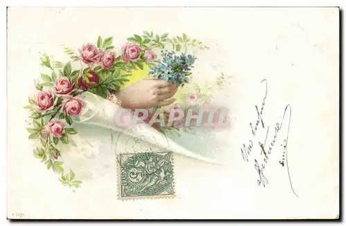 Cartes postales Fantaisie Fleurs Main