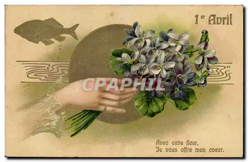 Cartes postales Fantaisie Fleurs Main Poisson 1er Avril