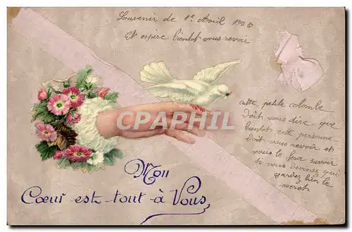 Cartes postales Fantaisie Fleurs Main Colombe