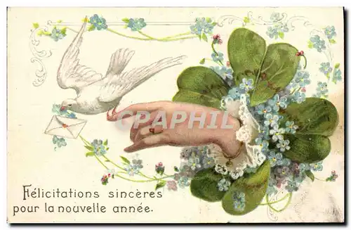 Cartes postales Fantaisie Fleurs Main Colombe Trefle