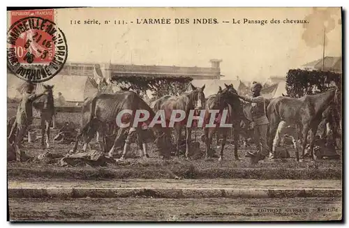 Cartes postales Cheval Equitation Hippisme L&#39armee des Indes Le pansage des chevaux Militaria