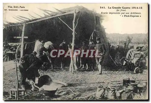Cartes postales Cheval Equitation Hippisme Ecurie improvisee par nos artilleurs Militaria