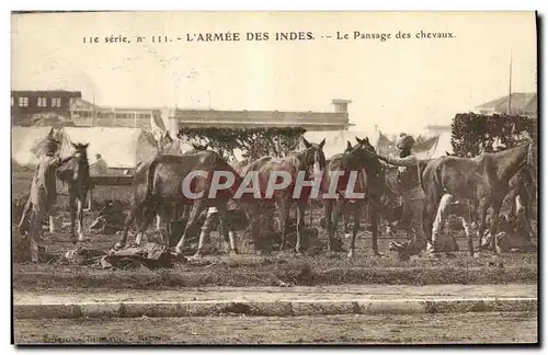 Cartes postales Cheval Equitation Hippisme L&#39armee des Indes Le pansage des chevaux Militaria