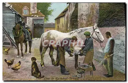 Cartes postales Cheval Equitation Hippisme Chez Le Marechal Ferrant Militaria Publicite Akesol Muzi Laboratoire