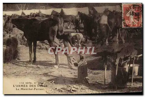 Cartes postales Cheval Equitation Hippisme L&#39armee des Indes Le Marechal Ferrant Militaria