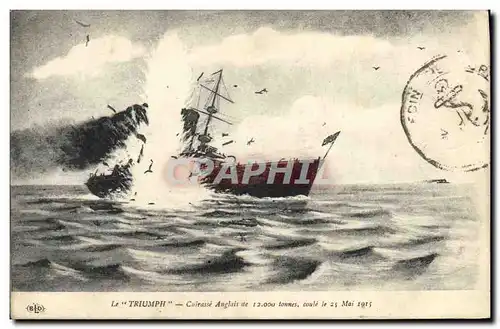 Cartes postales Bateau de Guerre Le Triumph Cuirasse anglais coule le 25 mai 1915
