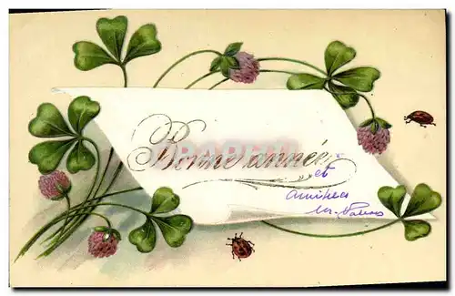 Cartes postales Fantaisie Fleurs Trefles Coccinnelles