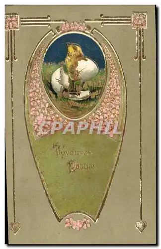 Cartes postales Fantaisie Fleurs Poussin Paques