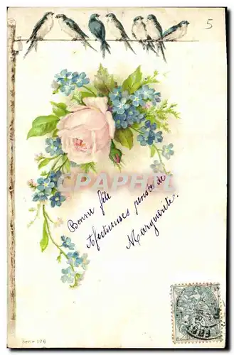 Cartes postales Fantaisie Fleurs Hirondelles