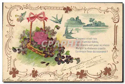 Cartes postales Fantaisie Fleurs Hirondelles