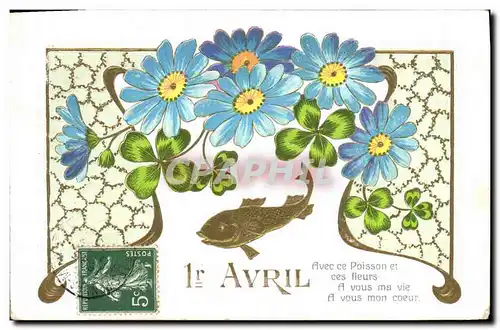 Cartes postales Fantaisie Fleurs Poisson 1er Avril