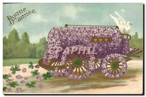 Cartes postales Fantaisie Fleurs Caleche Colombe
