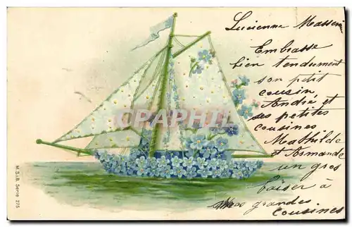 Cartes postales Fantaisie Fleurs Bateau Voilier