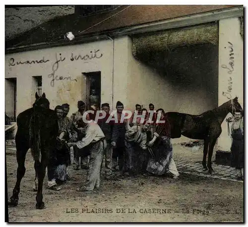 Cartes postales Cheval Hippisme Equitation Les plaisirs de la caserne La forge Forgeron Militaria