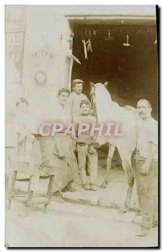 CARTE PHOTO Cheval Hippisme Equitation Marechal Ferrant Jules
