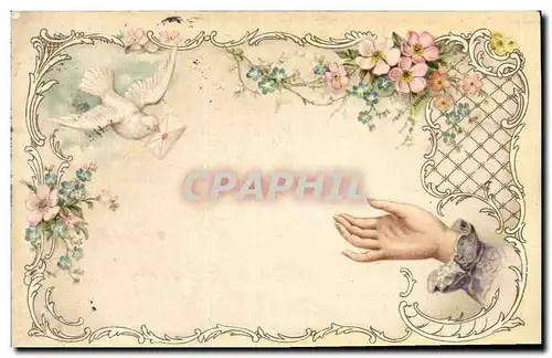Cartes postales Fantaisie Main Fleurs Colombe