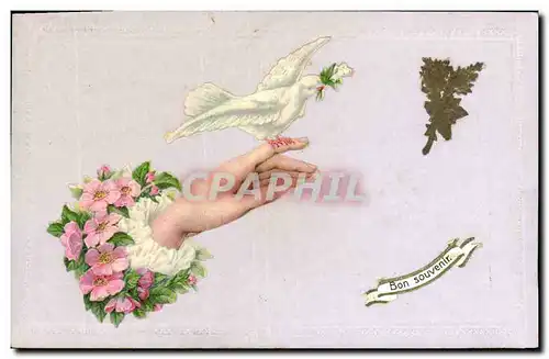 Cartes postales Fantaisie Main Fleurs Colombe