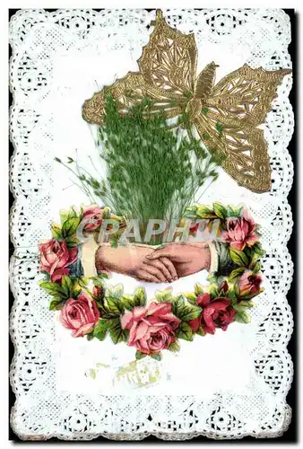 Cartes postales Fantaisie Brodee Main Fleurs Papillon