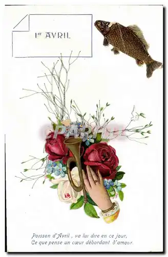 Cartes postales Fantaisie Main Fleurs Poisson 1er Avril