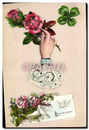 Cartes postales Fantaisie Main Fleurs Colombe