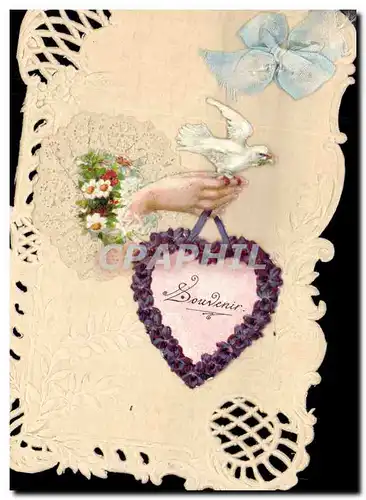 Cartes postales Fantaisie Brodee Main Fleurs Colombe