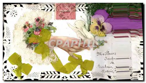 Cartes postales Fantaisie Brodee Main Fleurs Colombe