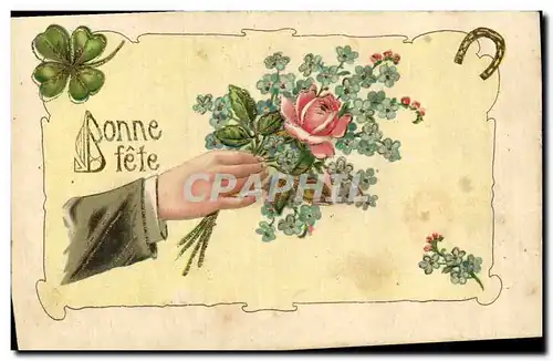 Cartes postales Fantaisie Main Fleurs Fer a cheval