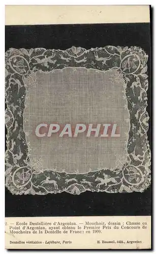 Cartes postales Folklore Dentelle Dentelliere d'Argentan Mouchoi Dessin Chasse au Point d'Argentan
