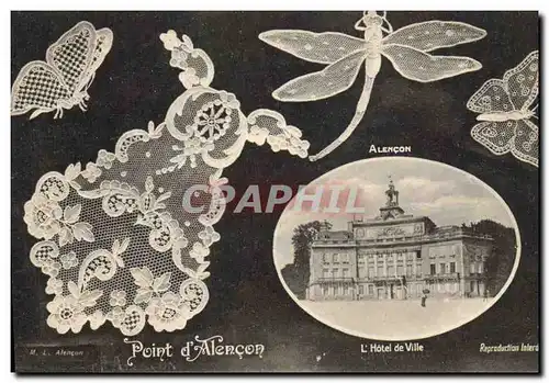 Cartes postales Folklore Dentelle Dentelliere Point d&#39Alencon L&#39hotel de ville