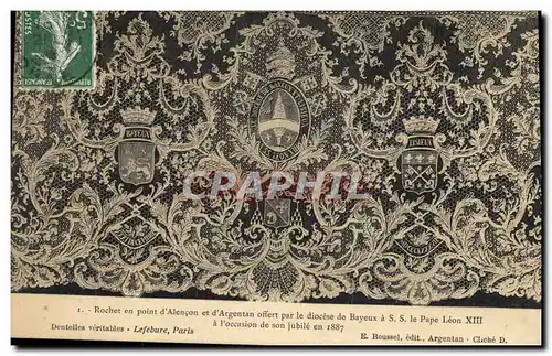 Cartes postales Folklore Dentelle Dentelliere Rochet en Point d'Alencon et d'Argentan offert par le dioces
