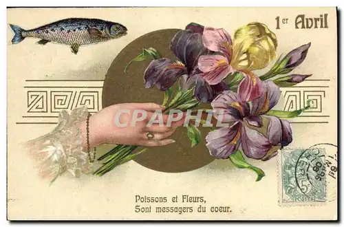 Cartes postales Fantaisie Main Fleurs Poisson 1er Avril