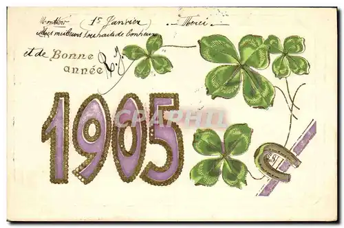 Cartes postales Fantaisie Fleurs Annee 1905 Trefles Fer a cheval