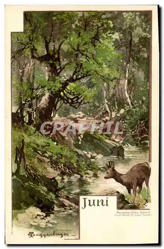 Cartes postales Fantaisie Mois Juni Juin Biche