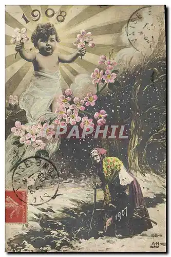 Ansichtskarte AK Fantaisie Fleurs Annee 1908 Enfant