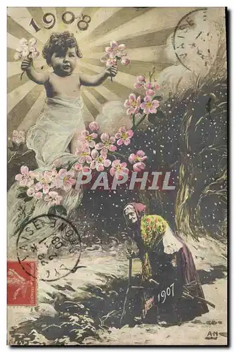 Cartes postales Fantaisie Fleurs Annee 1908 Enfant