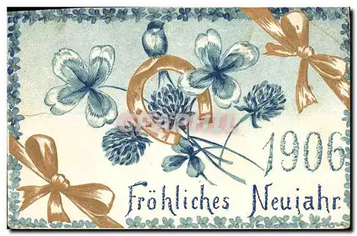 Cartes postales Fantaisie Fleurs Annee 1906 Fer a cheval Trefles